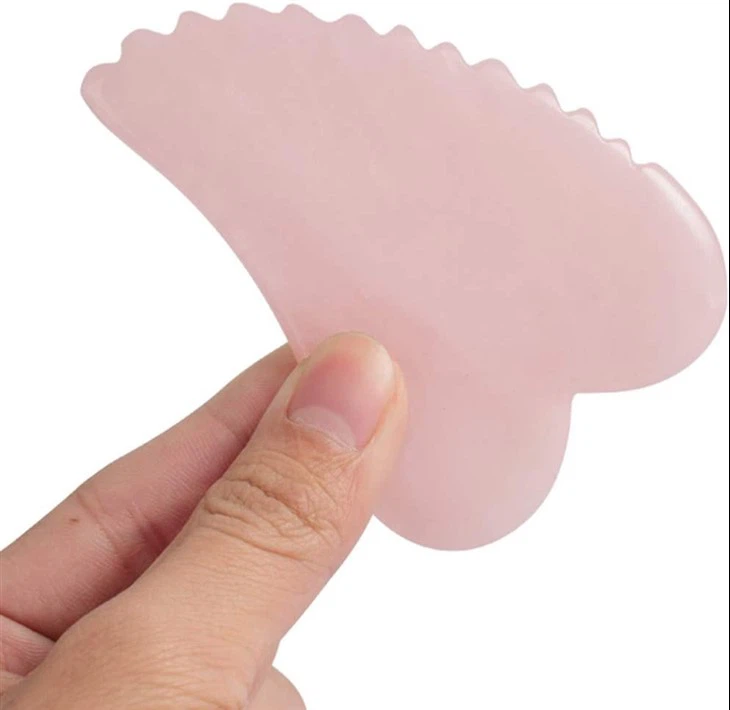 Combed Edge Rose Rose Quartz Gua Sha